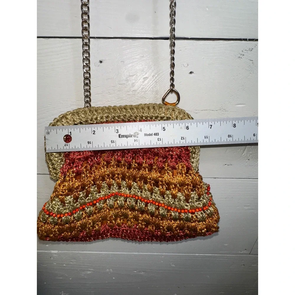 Free People Metallic Crochet Beaded Crossbody Bag Gold Orange Boho Mini Bag